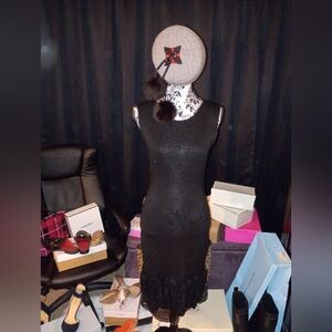 Elegant Black Knit Dress With Beautiful Trim.